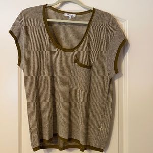 Madewell olive and white stripe sweater. Size Lrg